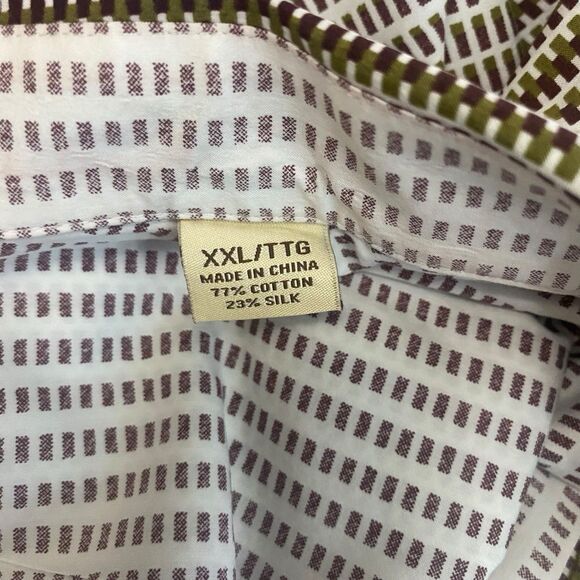 Tommy Bahama Island Modern Fit Mens  XXL Cotton Silk Button Up Shirt Brown White - Picture 12 of 13